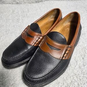 E.T. Wright Penny Loafers Black Brown Two Tone Pebbled Leather Vibram Mens 10D